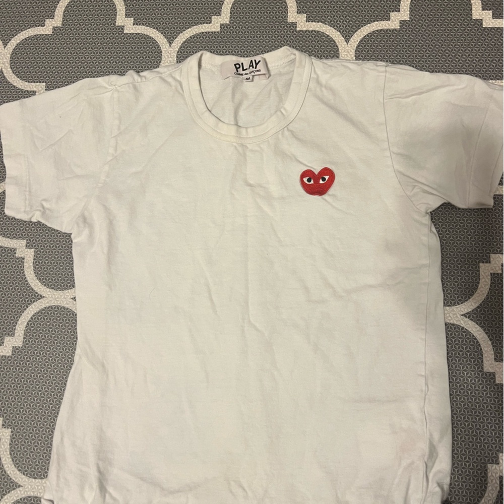 Comme des Garcons White Tee with Red Heart Patch